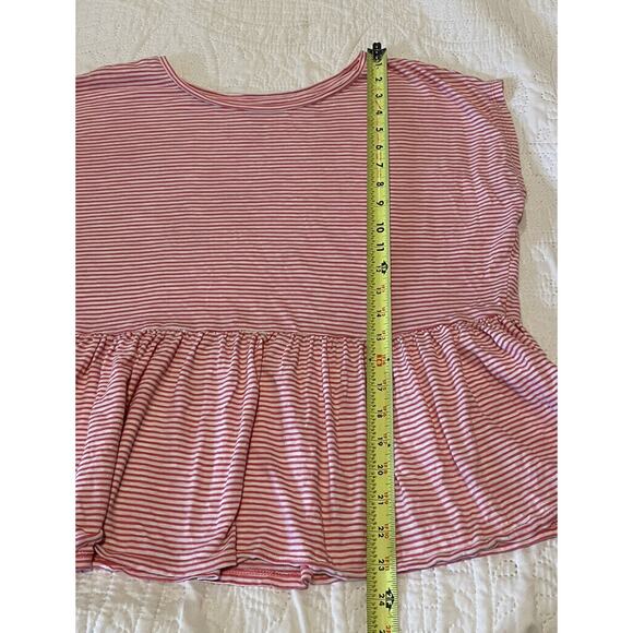 Loft Shirt Womens Medium Babydoll Striped Pink White Ruffle - Picture 3 of 6